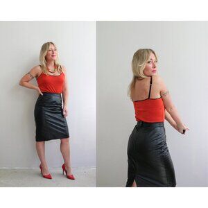 1980's Cayenne Leather Pencil Skirt Women's Extra Small to Small 26" 27" Waist
